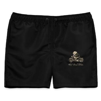 Old School Biker auf Vintage Motorrad - Männer Badeshorts - Schwarz - Vorne - AI Model Male 178 light (178cm)