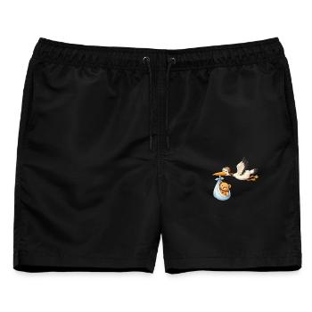 Storch Baby Lieferung Teddy im Tuch Geschenk Shirt - Männer Badeshorts - Schwarz - Vorne - AI Model Male 178 light (178cm)
