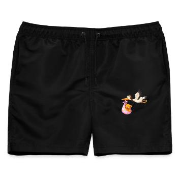 Baby Mädchen Storch mit Teddy im Tuch Geschenk - Männer Badeshorts - Schwarz - Vorne - AI Model Male 178 light (178cm)