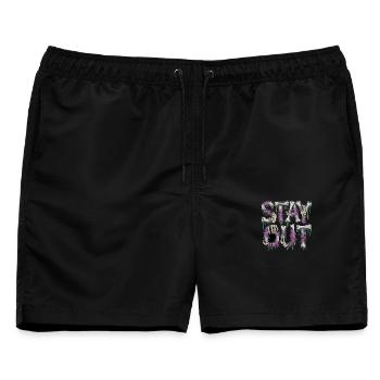  Stay Out Skelett Knochen Horror Spruch Grusel - Männer Badeshorts - Schwarz - Vorne - AI Model Male 178 light (178cm)