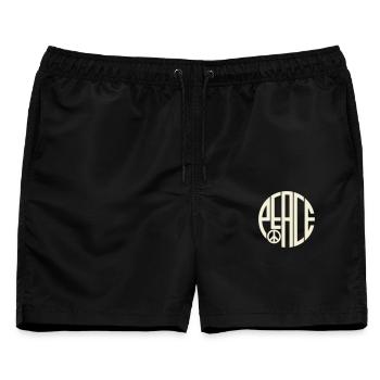 Peace Typografie im Art Deco Stil - Männer Badeshorts - Schwarz - Vorne - AI Model Male 178 light (178cm)