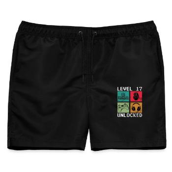 17. Geburtstag Level 17 unlocked - Männer Badeshorts - Schwarz - Vorne - AI Model Male 178 light (178cm)