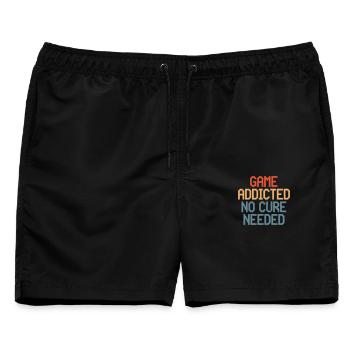 Spielsüchtig – keine Heilung nötig - Männer Badeshorts - Schwarz - Vorne - AI Model Male 178 light (178cm)