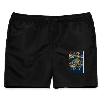Capri Italy – Navy & Gold Vintage Poster Art-Déco - Männer Badeshorts - Schwarz - Vorne - AI Model Male 178 light (178cm)