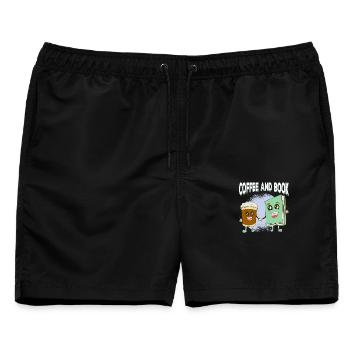 Kaffee trifft Buchfreundschaft - Männer Badeshorts - Schwarz - Vorne - AI Model Male 178 light (178cm)