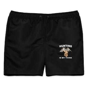 Jagdliebe: Hirschkopf vor Bergen - Männer Badeshorts - Schwarz - Vorne - AI Model Male 178 light (178cm)