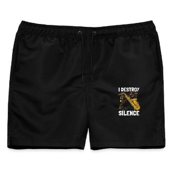 I destroy silence Saxophon Saxophonspieler - Männer Badeshorts - Schwarz - Vorne - AI Model Male 178 light (178cm)