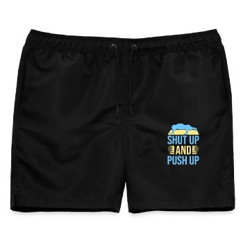 Fitness Fanatics Shut Up & Push Up Calisthenics - Männer Badeshorts - Schwarz - Vorne - AI Model Male 178 light (178cm)