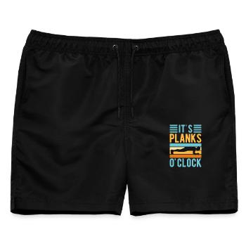 Fitness Fanatics It´s Planks O´Clock Calisthenics - Männer Badeshorts - Schwarz - Vorne - AI Model Male 178 light (178cm)