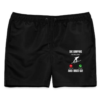 Skispringen ruft und ich muss los. - Männer Badeshorts - Schwarz - Vorne - AI Model Male 178 light (178cm)