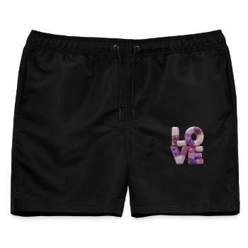 Patchwork Love Quiltlook Schriftzug - Männer Badeshorts - Schwarz - Vorne - AI Model Male 178 light (178cm)