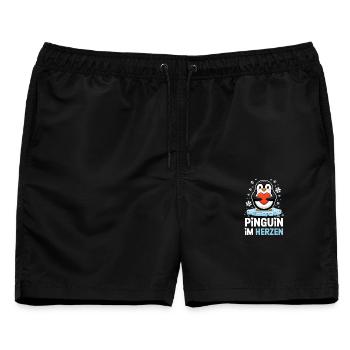  Pinguin Im Herzen Suesser Winter Pinguin Mit Herz - Männer Badeshorts - Schwarz - Vorne - AI Model Male 178 light (178cm)