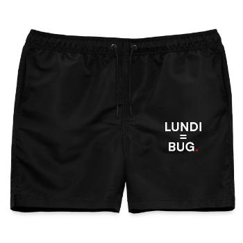 MONTAG = BUG. Humor-Montag-Büro - Männer Badeshorts - Schwarz - Vorne - AI Model Male 178 light (178cm)