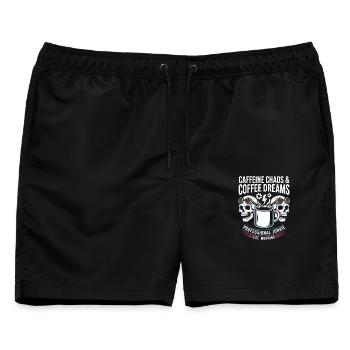 Kaffeechaos Skulls Morgenjunkie Design - Männer Badeshorts - Schwarz - Vorne - AI Model Male 178 light (178cm)