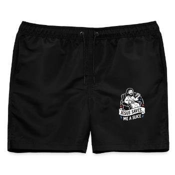 Jesus Saves Me A Slice Funny - Männer Badeshorts - Schwarz - Vorne - AI Model Male 178 light (178cm)