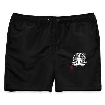 Yoga Silhouette Zen Meditation Kanji Entspannung - Männer Badeshorts - Schwarz - Vorne - AI Model Male 178 light (178cm)