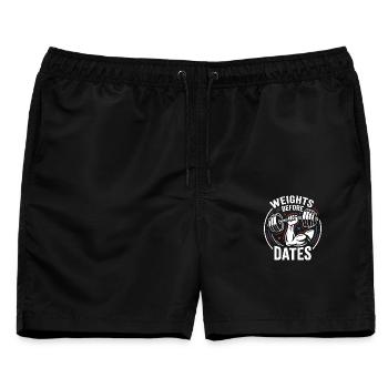 Gewichte vor Dates – Krafthumor - Männer Badeshorts - Schwarz - Vorne - AI Model Male 178 light (178cm)