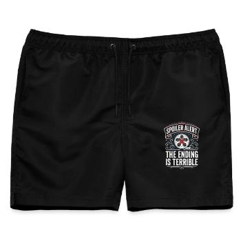 Spoiler Alarm: Das Ende ist furchtbar - Männer Badeshorts - Schwarz - Vorne - AI Model Male 178 light (178cm)