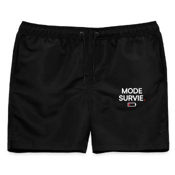 ÜBERLEBENSMODUS | Wenig Humor, Müdigkeit - Männer Badeshorts - Schwarz - Vorne - AI Model Male 178 light (178cm)