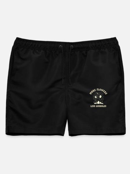 More Flowers Less Assholes – Retro Blumen Spruch - Männer Badeshorts - Schwarz
