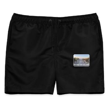 Weg zum Meer – Sandpfad am Strand - Männer Badeshorts - Schwarz - Vorne - AI Model Male 178 light (178cm)