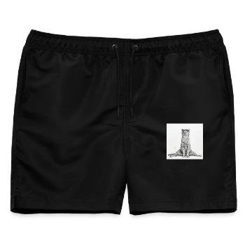 Coole Katze Yoga Spagat - Männer Badeshorts - Schwarz - Vorne - AI Model Male 178 light (178cm)