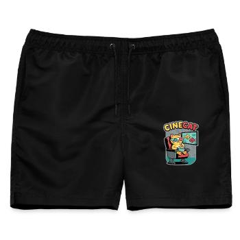 CineKat Kino-Katze Popcorn - Männer Badeshorts - Schwarz - Vorne - AI Model Male 178 light (178cm)