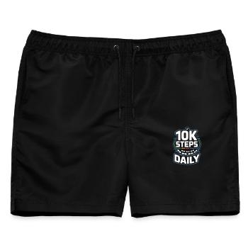 10k Steps Daily 10000 Schritte - Männer Badeshorts - Schwarz - Vorne - AI Model Male 178 light (178cm)