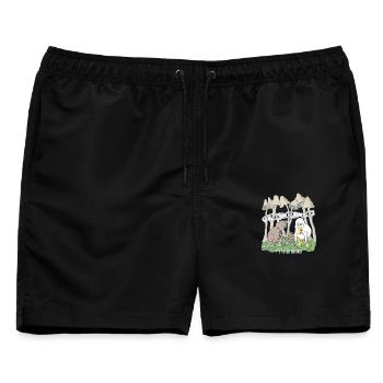 MushroomMorning - Pilze sammeln - Männer Badeshorts - Schwarz - Vorne - AI Model Male 178 light (178cm)