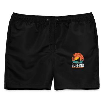 Surfing Retro Surfer Sunset - Männer Badeshorts - Schwarz - Vorne - AI Model Male 178 light (178cm)