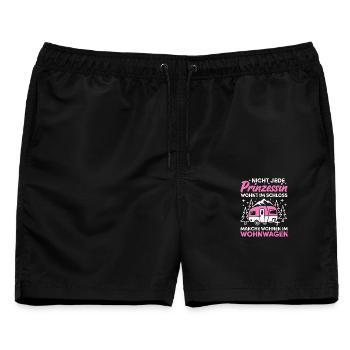 Camping Prinzessin Wohnwagen Camper Campingplatz - Männer Badeshorts - Schwarz - Vorne - AI Model Male 178 light (178cm)