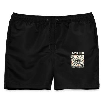 Linocut Series - Männer Badeshorts - Schwarz - Vorne - AI Model Male 178 light (178cm)