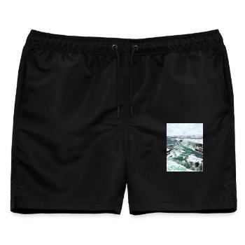 Gefrorene Wasserfälle in Island - Männer Badeshorts - Schwarz - Vorne - AI Model Male 178 light (178cm)