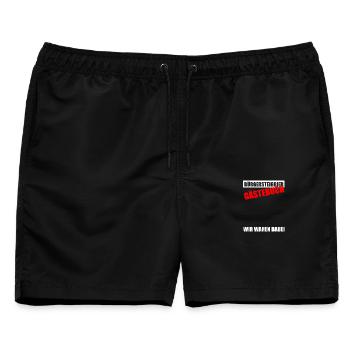 Gästebuch Bürgersteigbier Ortskontrollfahrt OKF - Männer Badeshorts - Schwarz - Vorne - AI Model Male 178 light (178cm)