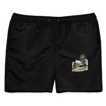 Moderne Yoga-Retreat-Hütte - Männer Badeshorts - Schwarz - Vorne - AI Model Male 178 light (178cm)