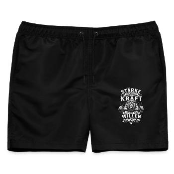 Stärke Kraft Wille und Disziplin Löwe - Männer Badeshorts - Schwarz - Vorne - AI Model Male 178 light (178cm)