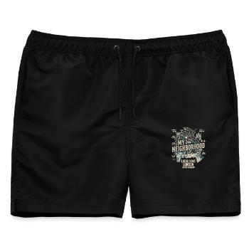 London My Neighborhood - Männer Badeshorts - Schwarz - Vorne - AI Model Male 178 light (178cm)