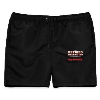 Pensionierter Feuerwehrmann – nur viel glücklicher - Männer Badeshorts - Schwarz - Vorne - AI Model Male 178 light (178cm)