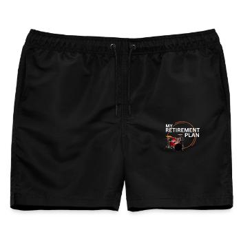 Schlagzeug-Mann im Ruhestand – mein Ruhestandsplan - Männer Badeshorts - Schwarz - Vorne - AI Model Male 178 light (178cm)
