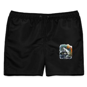 VERLASSENER LUXUS – Moderne A-Frame-Ruinen-Skizze - Männer Badeshorts - Schwarz - Vorne - AI Model Male 178 light (178cm)