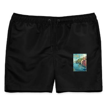 Italienische Küstenlandschaft der Cinque Terre - Männer Badeshorts - Schwarz - Vorne - AI Model Male 178 light (178cm)