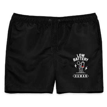 🪫LOW BATTERY HUMAN - Männer Badeshorts - Schwarz - Vorne - AI Model Male 178 light (178cm)