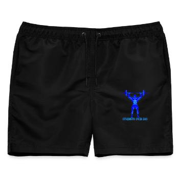 Kraft über Ego – Bodybuilding und Powerlifting - Männer Badeshorts - Schwarz - Vorne - AI Model Male 178 light (178cm)