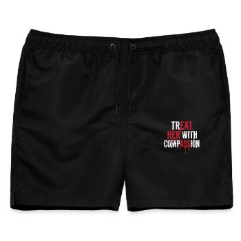 Behandle sie mit Mitgefühl - Männer Badeshorts - Schwarz - Vorne - AI Model Male 178 light (178cm)