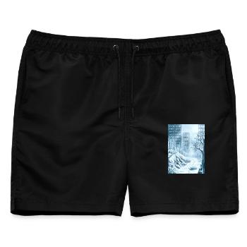Schneebedeckte Winterblaue Stadt - Männer Badeshorts - Schwarz - Vorne - AI Model Male 178 light (178cm)