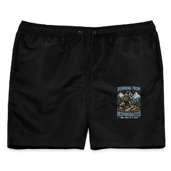 Vor den Verantwortlichkeiten davonlaufen – Ein Weg nach dem anderen - Männer Badeshorts - Schwarz - Vorne - AI Model Male 178 light (178cm)