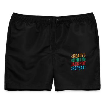 Gambling Fan Ready Hit Jackpot Repeat Casino - Männer Badeshorts - Schwarz - Vorne - AI Model Male 178 light (178cm)