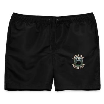 Camping Social Club – Abenteuer & Natur - Männer Badeshorts - Schwarz - Vorne - AI Model Male 178 light (178cm)