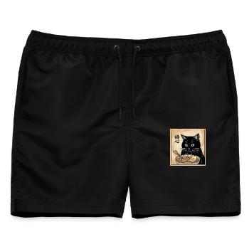 Vintage Japanese Black Cat Ramen Bowl Kawaii Anime - Männer Badeshorts - Schwarz - Vorne - AI Model Male 178 light (178cm)