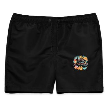Hello Summer Tropenprint Strand-Accessoires - Männer Badeshorts - Schwarz - Vorne - AI Model Male 178 light (178cm)